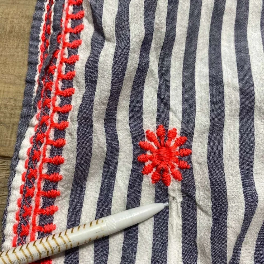 J. Crew Womens Striped Embroidered‎ Beach Tunic Size Small White Blue Coral